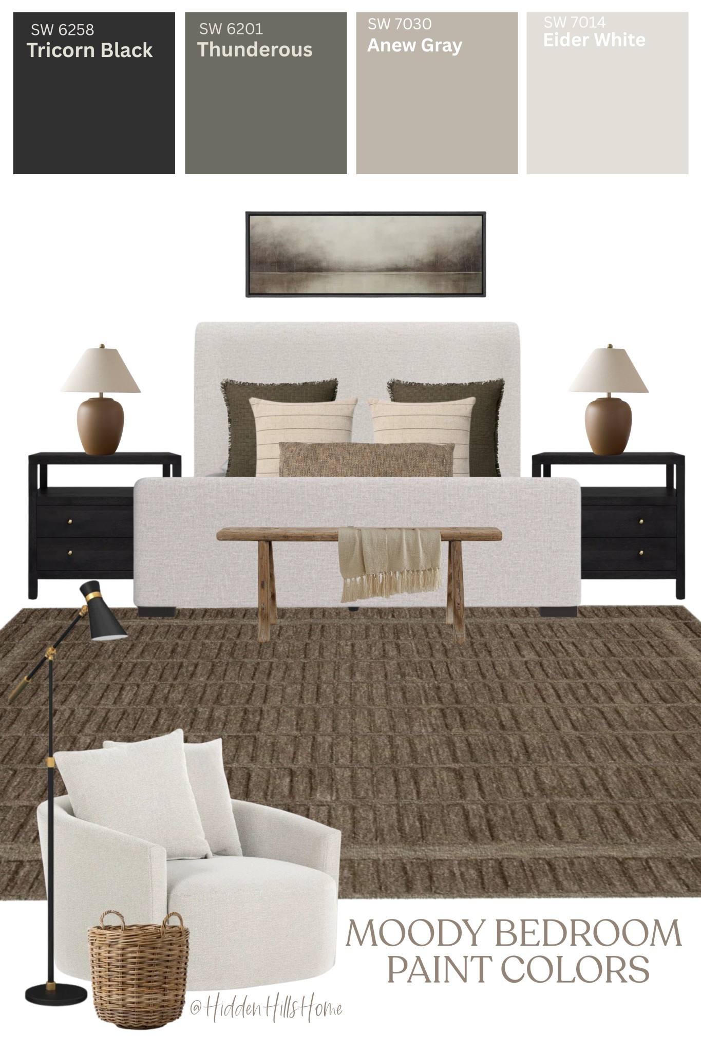 Here’s a cozy and moody bedroom decor mood board with paint color inspiration too! Bedroom decor ideas, bedroom design, home, nightstands, bedroom rug #bedroom

#LTKSaleAlert #LTKStyleTip #LTKHome