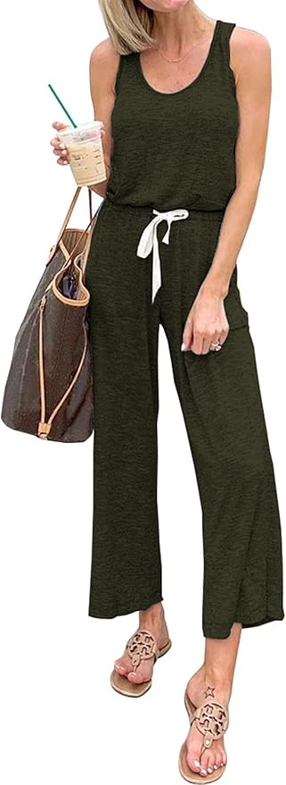 PRETTYGARDEN One Piece Jumpsuits for Women 2026 Summer Casual Drawstring Sleeveless Tank Romper B... | Amazon (US)