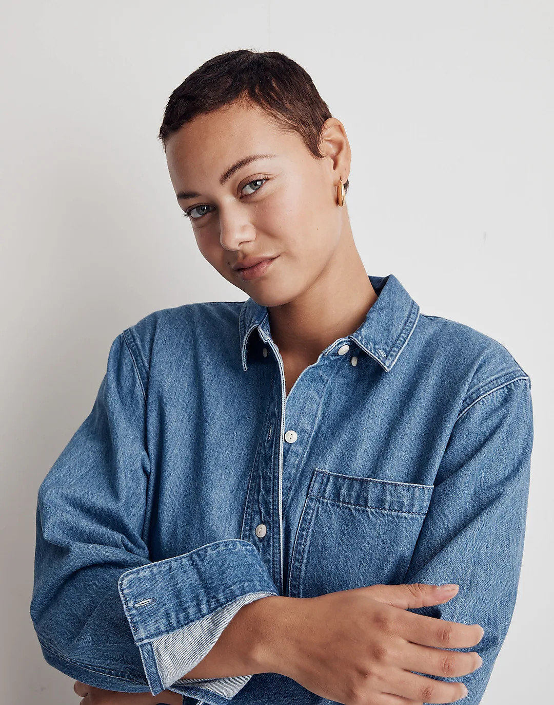 Denim Button-Down Collar Oversized Shirt in Cranover Wash | Madewell
