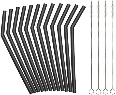 Reusable Black Silicone Straws for Toddlers & Kids - 12 pcs Flexible Short Drink 6.7" Straws for ... | Amazon (US)