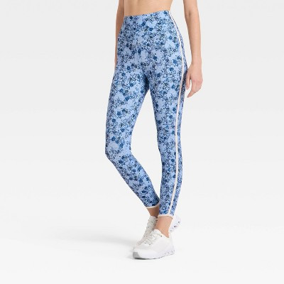 Women's Floral Print High-Rise Piped Leggings - JoyLab™ Blue XXS | Target