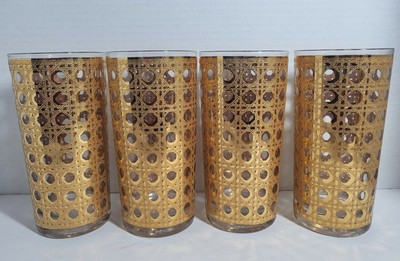 Set of 4 Culver "Canella" 22kt Gold Cane  Weave Highball Glasses | eBay US
