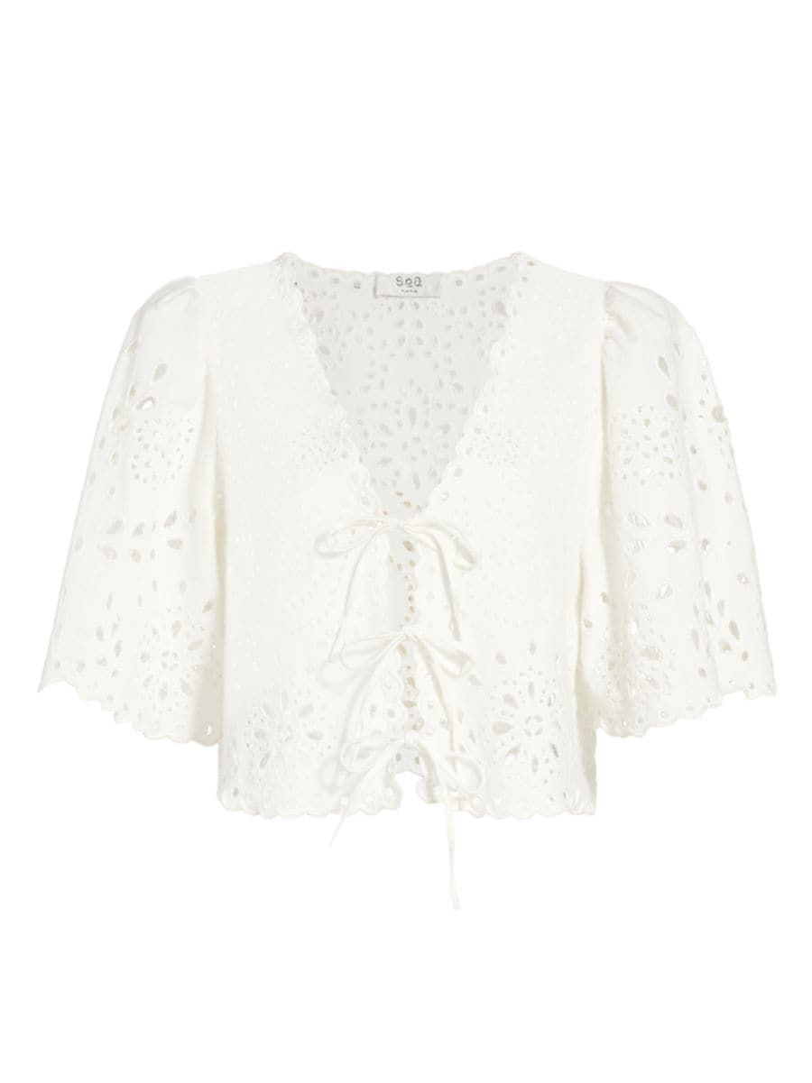Cotton-Linen Embroidered Top | Saks Fifth Avenue