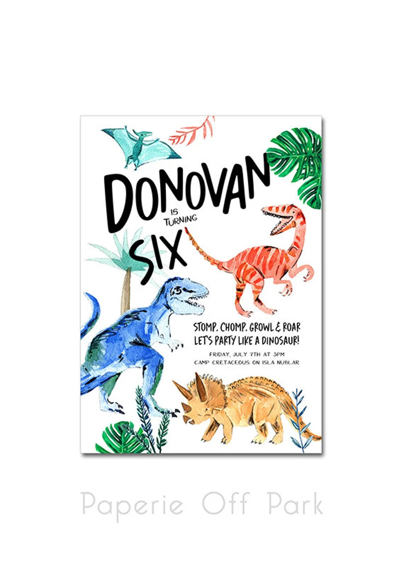 Dinosaur Birthday Party 5x7 Invitation Let's Party Like a Dinosaur Watercolor Three Rex, Roar I'm... | Etsy (US)