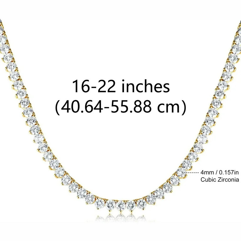 GEMSME 18K Yellow Gold Plated 4.0mm Round Cubic Zirconia 3 Prong Classic Tennis Necklace 16 Inch ... | Walmart (US)