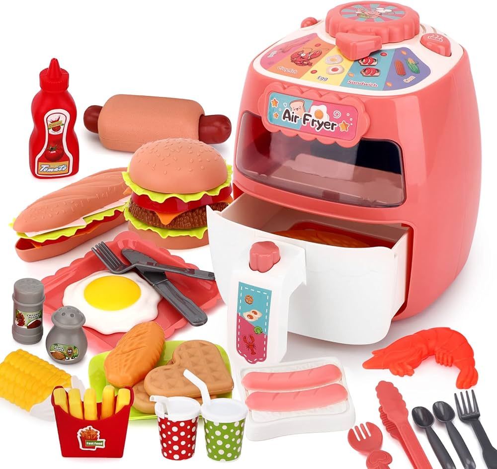 Toy Air Fryer Kids Play Kitchen with Hamburger Fries Cola Fried Chicken Cookware, Kitchen Playset... | Amazon (US)