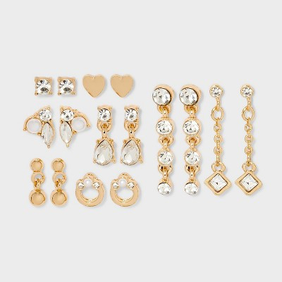 Post Earring with Glass Crystal Set 8pc - A New Day™ Gold: Hypoallergenic Studs, Nickel-Free Metal, Recycled Zinc | Target