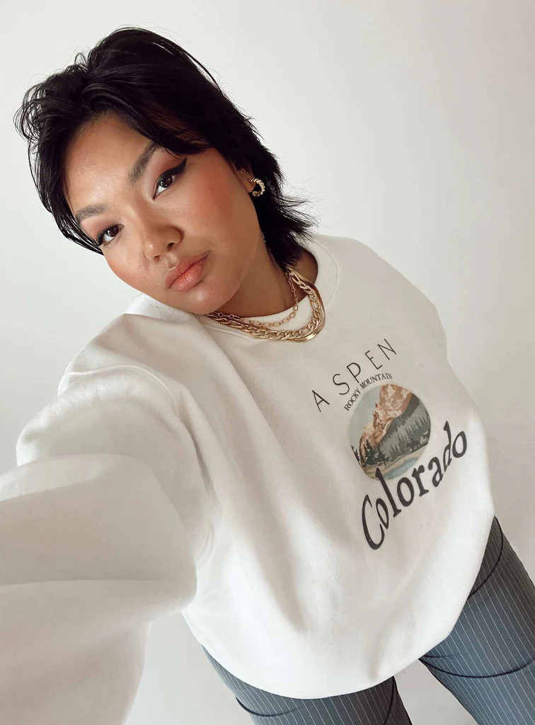 Colorado Oversized Crewneck Sweatshirt White Curve | Princess Polly US