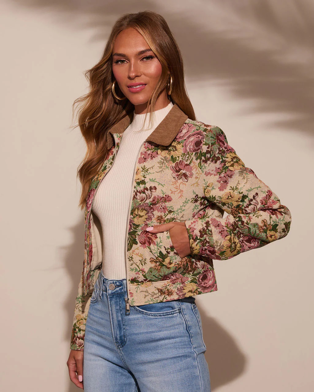 Garden Rose Linen Floral Tapestry Jacket | VICI