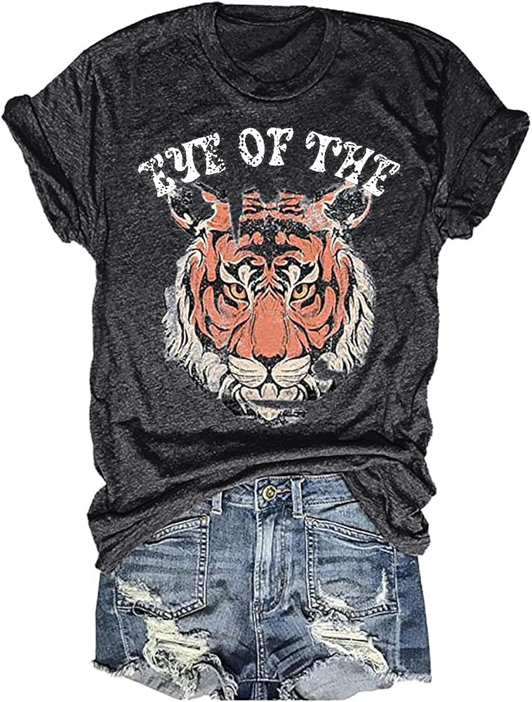Eye of The Tiger Shirt Women Vintage Tiger Printed Short Sleeve Tshirt Throwback Concert T-Shirts... | Amazon (US)