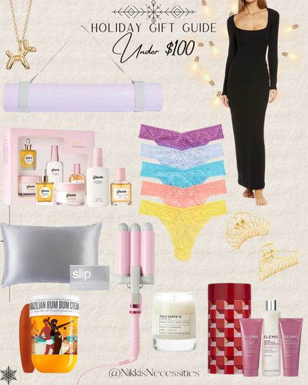 Gift guides
Under 100 
Gifts under 100 
Gift ideas 
Gifts for her 
Wolf and badger 
Skims 
Hanky panky 
Nordstrom 
Saks 
Revolve 
Sephora 
Hair curler 
Amazon 
Beach waver 
Le labo candles 
Santal candle 
Elemis gift set 
Gold claw clips 
Slip pillowcase 
Gisou hair set 
Hair care set 
Yoga mat 
Maxi dress 
Viral skims dress 

#LTKunder100 #LTKHoliday #LTKGiftGuide
