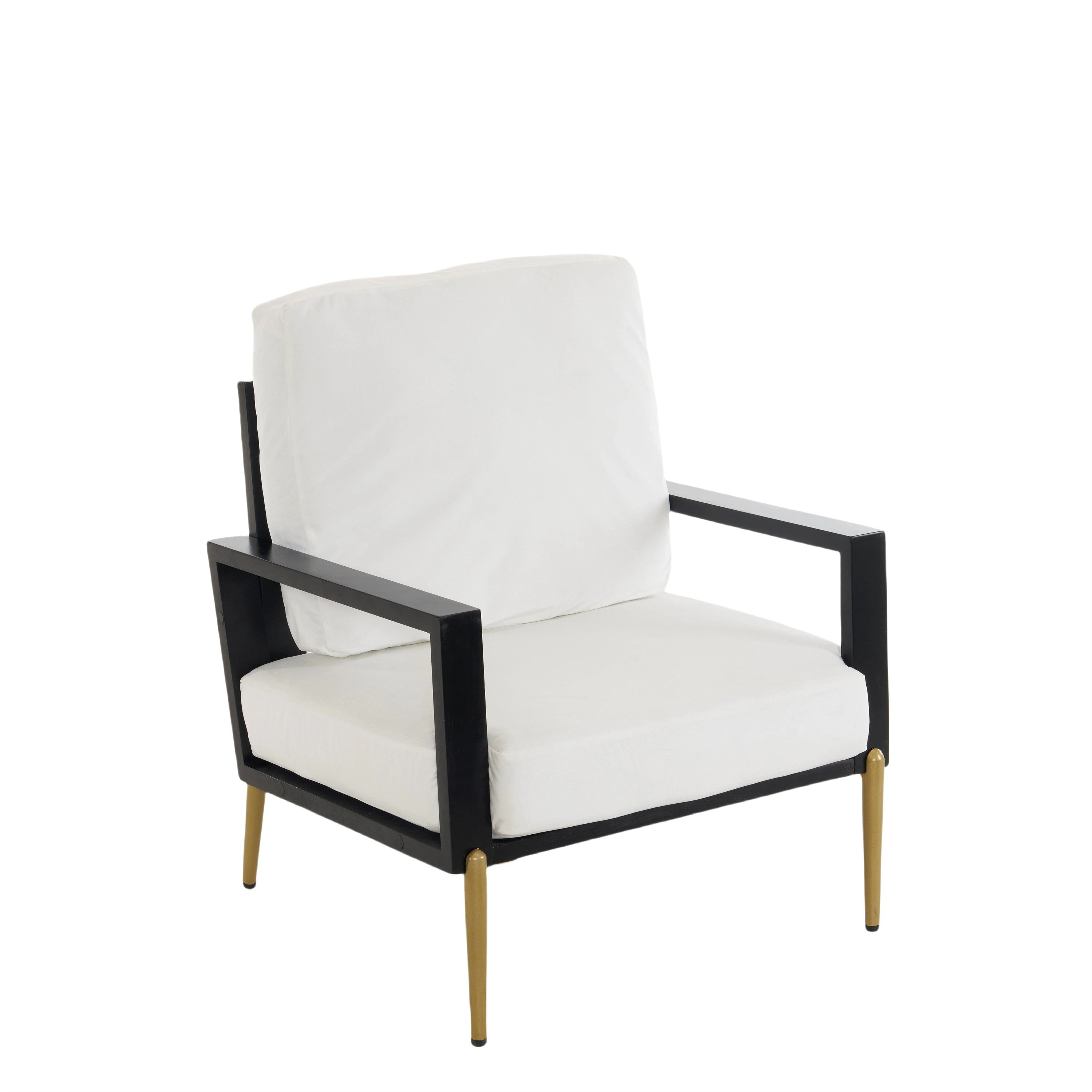 Boyel Living White Modern Rubberwood Frame Low Back White Upholstered Accent Armchair with Gold Metal Legs and Pillow Back for Living Room and Balcony | Lowe's