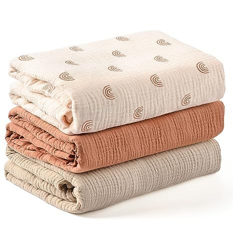 Konssy 3 Pack Muslin Swaddle Blankets for Unisex, Newborn Receiving Blanket, Large 47 x 45 inches... | Amazon (US)