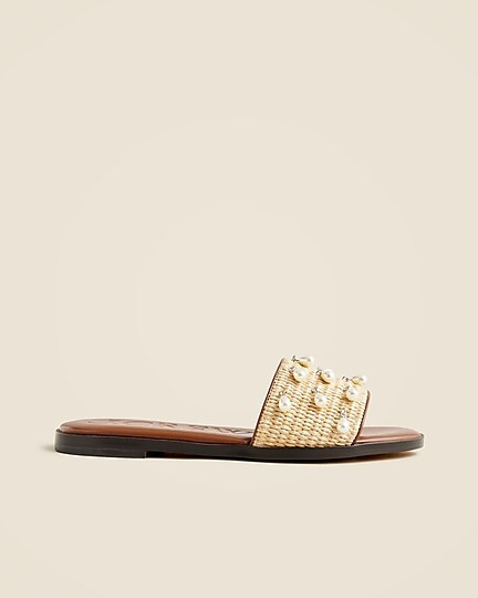 Georgina woven faux-raffia sandals with pearls | J. Crew US