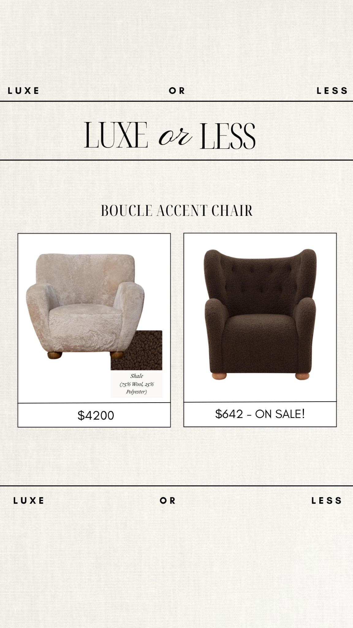 Luxe or Less - Boucle Accent Chair! 

Gorgeous on either budget!

amber interiors, wayfair finds, budget friendly home finds, budget friendly deals, budget friendly furniture, affordable accent chair, earthy home decor, textured accent chair, boucle accent chair 

#LTKStyleTip #LTKHome