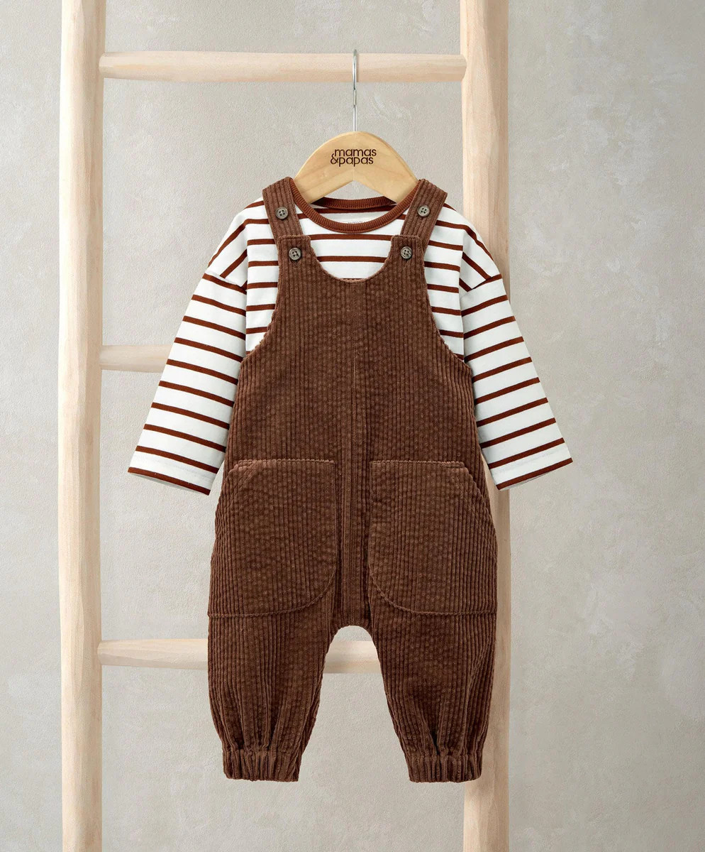 Cord Dungarees & Striped T-Shirt Set (2 Pieces) | Mamas & Papas