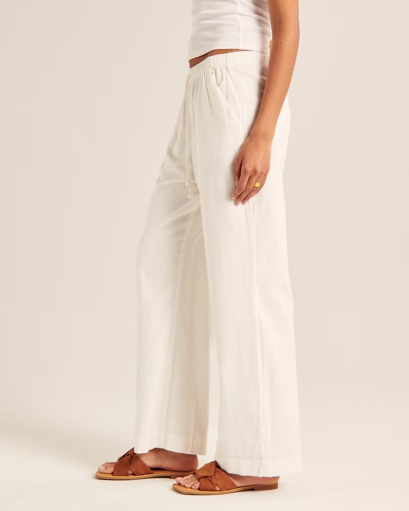 Linen-Blend Pull-On Wide Leg Pant | Abercrombie & Fitch (US)