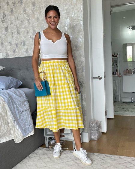 This picnic print skirt was perfect for a beautiful day wine tasting. I love adding a pop color bag to pull outfits together!

Wearing a size medium target tank, size large Louna skirt (bought from Rent The Runway), size 10 stan smith adidas sneakers  

#LTKunder100 #LTKSeasonal #LTKstyletip