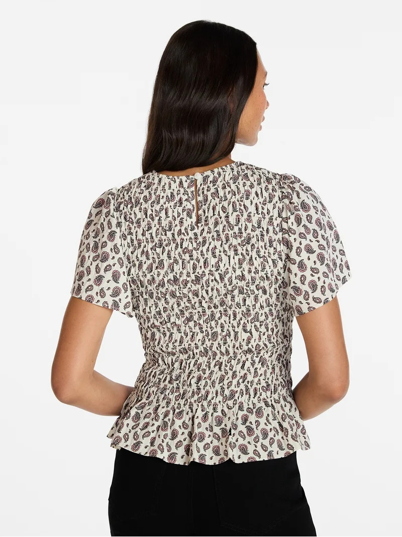 Time and Tru Women's Smocked Top with Short Puff Sleeves, Sizes XS-XXXL | Walmart (US)