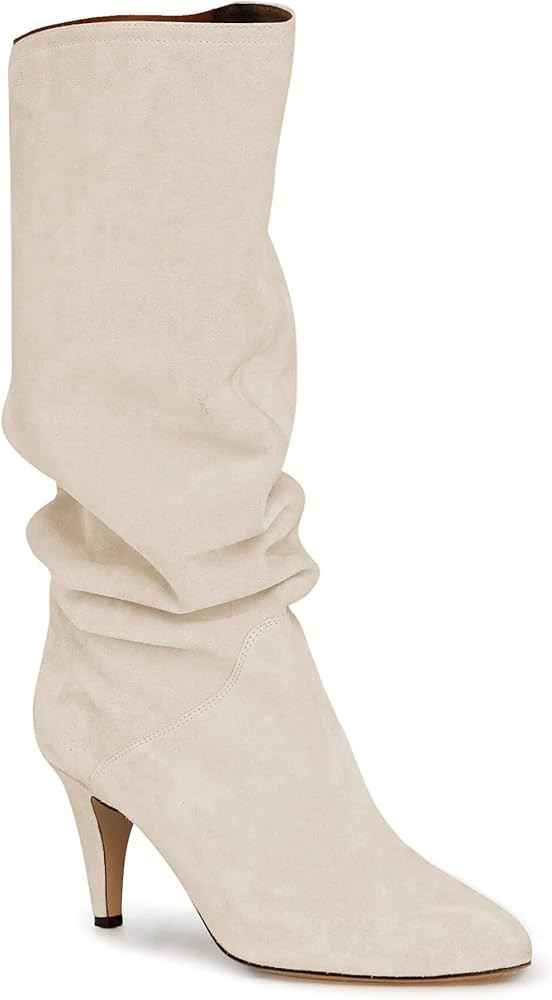 Coutgo Womens Slouchy Knee High Boots Wide Calf Kitten Heel Pointed Toe Pull On Long Boots Winter... | Amazon (US)