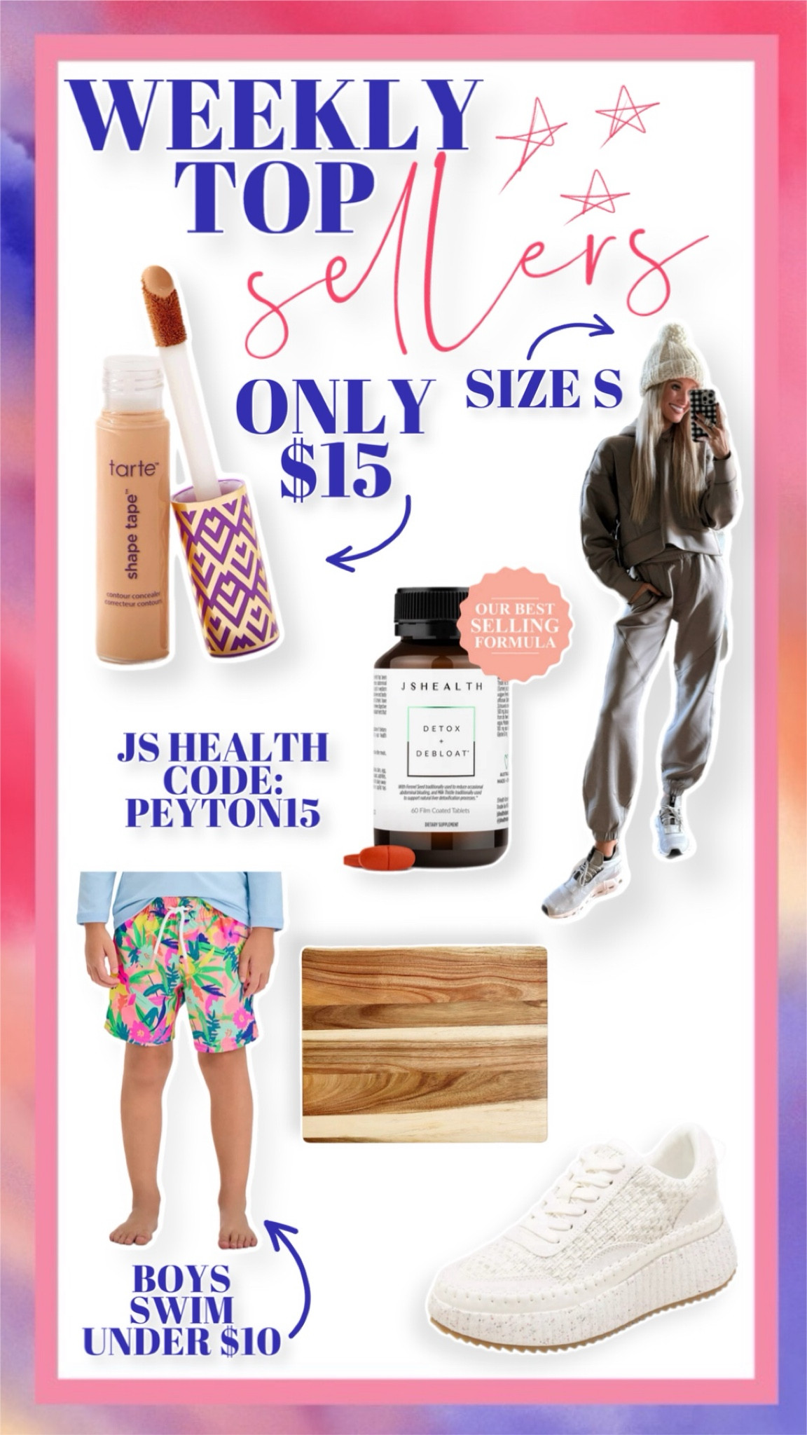 weekly top sellers / Tarte shape tape ONLY $15 / Abercrombie women’s workout wear / boys swim UNDER $10 / JS Health code: PEYTON15

#LTKfindsunder50 #LTKstyletip #LTKfitness