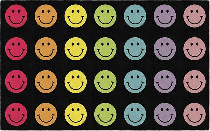 Flagship Carpets Schoolgirl Style Rainbow Smileys in Black Criss-Cross Applesauce Educational Are... | Amazon (US)