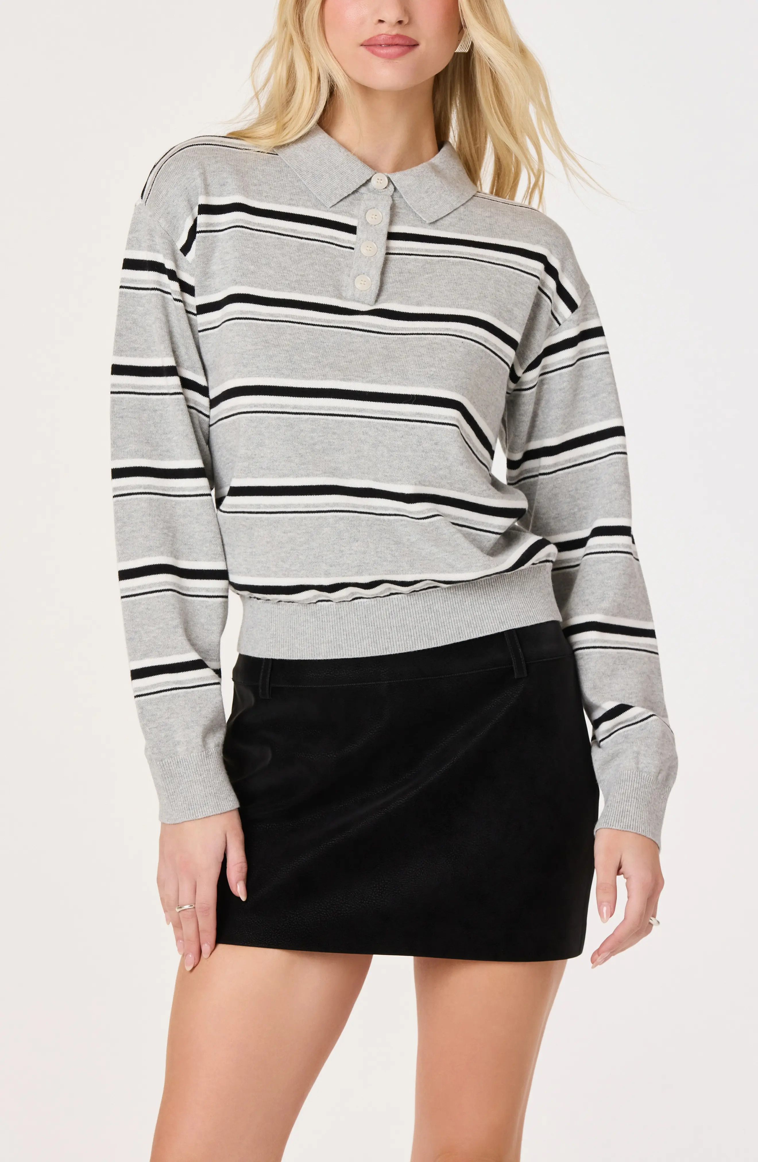 ASTR the Label Stripe Long Sleeve Cotton Polo (Women) | Nordstrom | Nordstrom