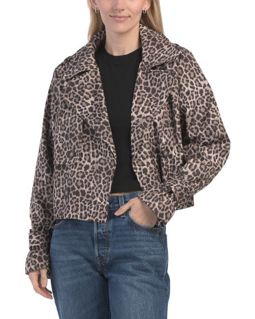 Cheetah Cropped Trench Coat For Women, Polyester | TJ Maxx