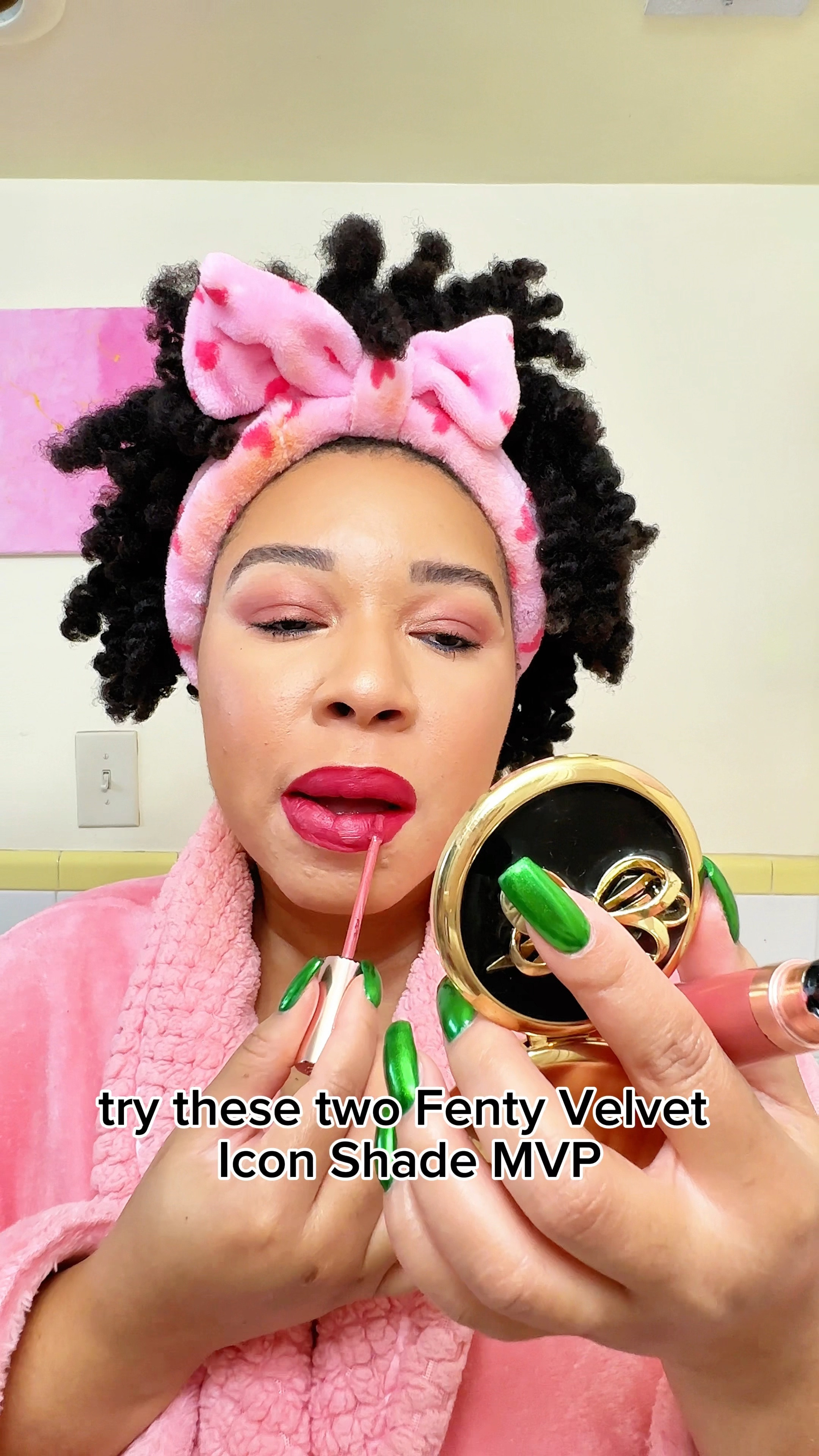 Lip combination to try.

Fenty Beauty Lipstick 
Too Faced lipstick 
Liquid lipstick 
Matte lipstick 
Red lipstick 
Pink lipstick 

#LTKbeauty