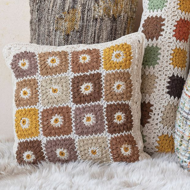 Block Pattern Crocheted Accent Pillow | Antique Farm House