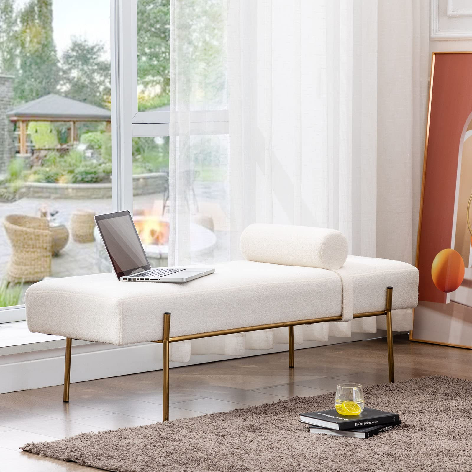 ZSARTS Faux Fur White End of Bed Bench, 55" Modern Upholstered Bedroom Bench with Pillow Fluffy L... | Amazon (US)