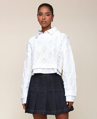 Avec Les Filles Women's Layered-Look Cropped Sweater - Macy's | Macy's