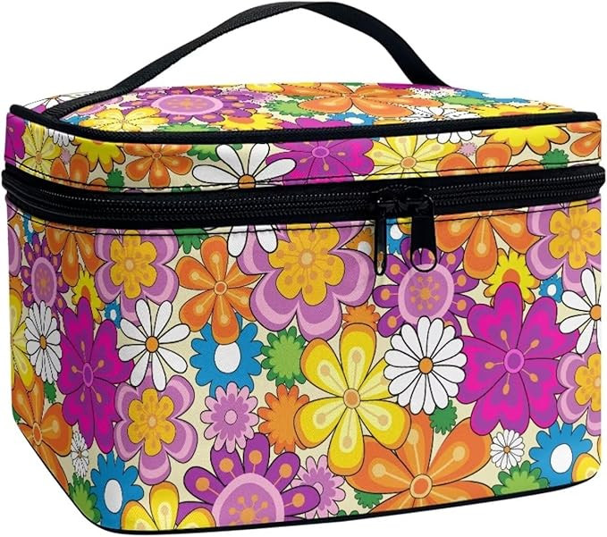 JoyLamoria Hipple Floral Cosmetic Bag Portable Cosmetic Bag Cute Handbag Wallet Coin Purse with H... | Amazon (US)