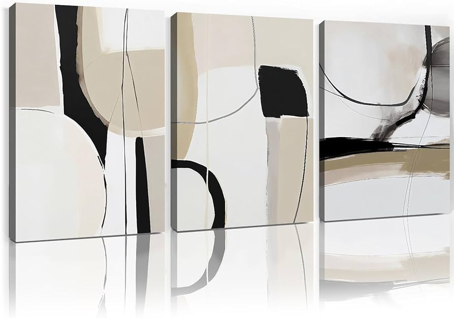 Black White Beige Abstract Canvas Wall Art Modern Line Abstract Posters Modern White Beige Black ... | Amazon (US)