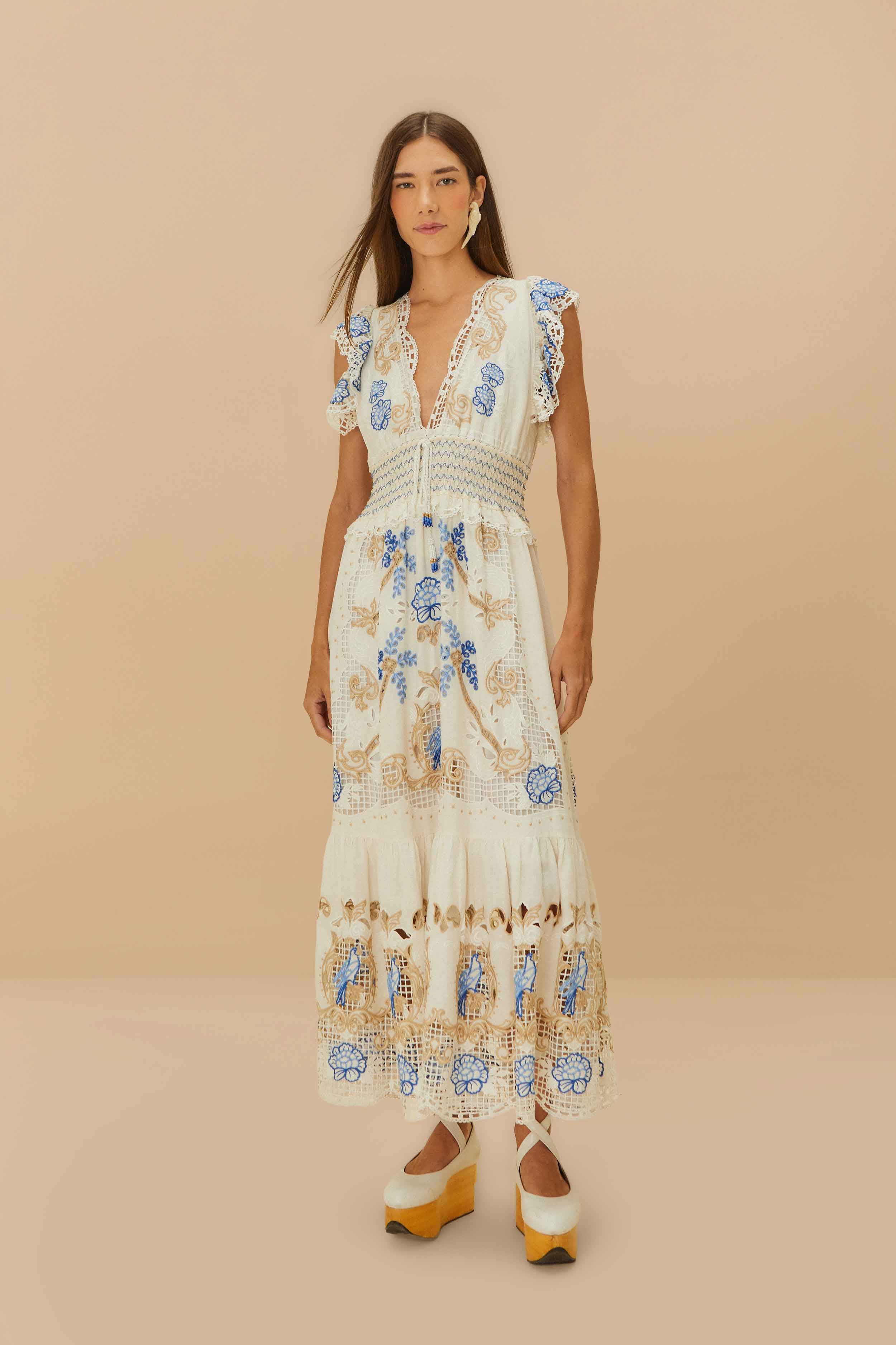 off-white romantic richelieu lenzing™ ecovero™ euroflax™ maxi dress | FarmRio (US)