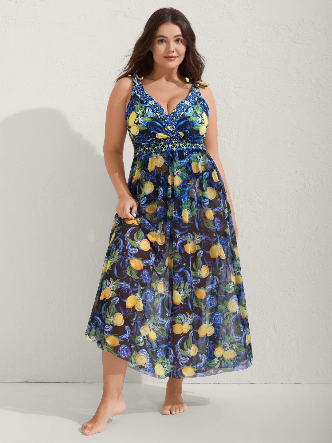 Two-Piece Citrus Print Sarong Swimsuit | Bloomchic