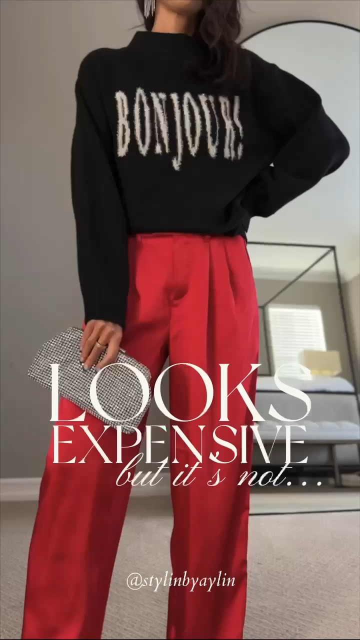 Looks expensive but it's not * These pants are Amazing and budget friendly. I'm just shy of 5-7" wearing the size small sweater. Pants run tts #StylinbyAylin 

#LTKHoliday #LTKSeasonal #LTKparties