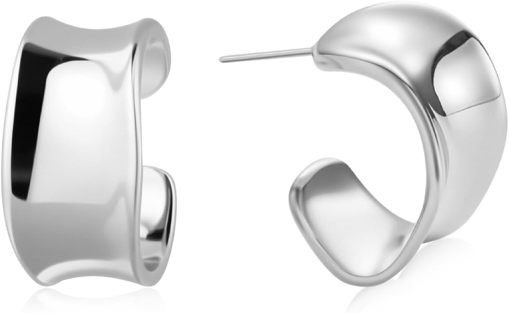 Silver Earrings For Women|Silver Chunky Earrings|Sterling Silver Post Open Hoops|Statement Jewelr... | Amazon (US)