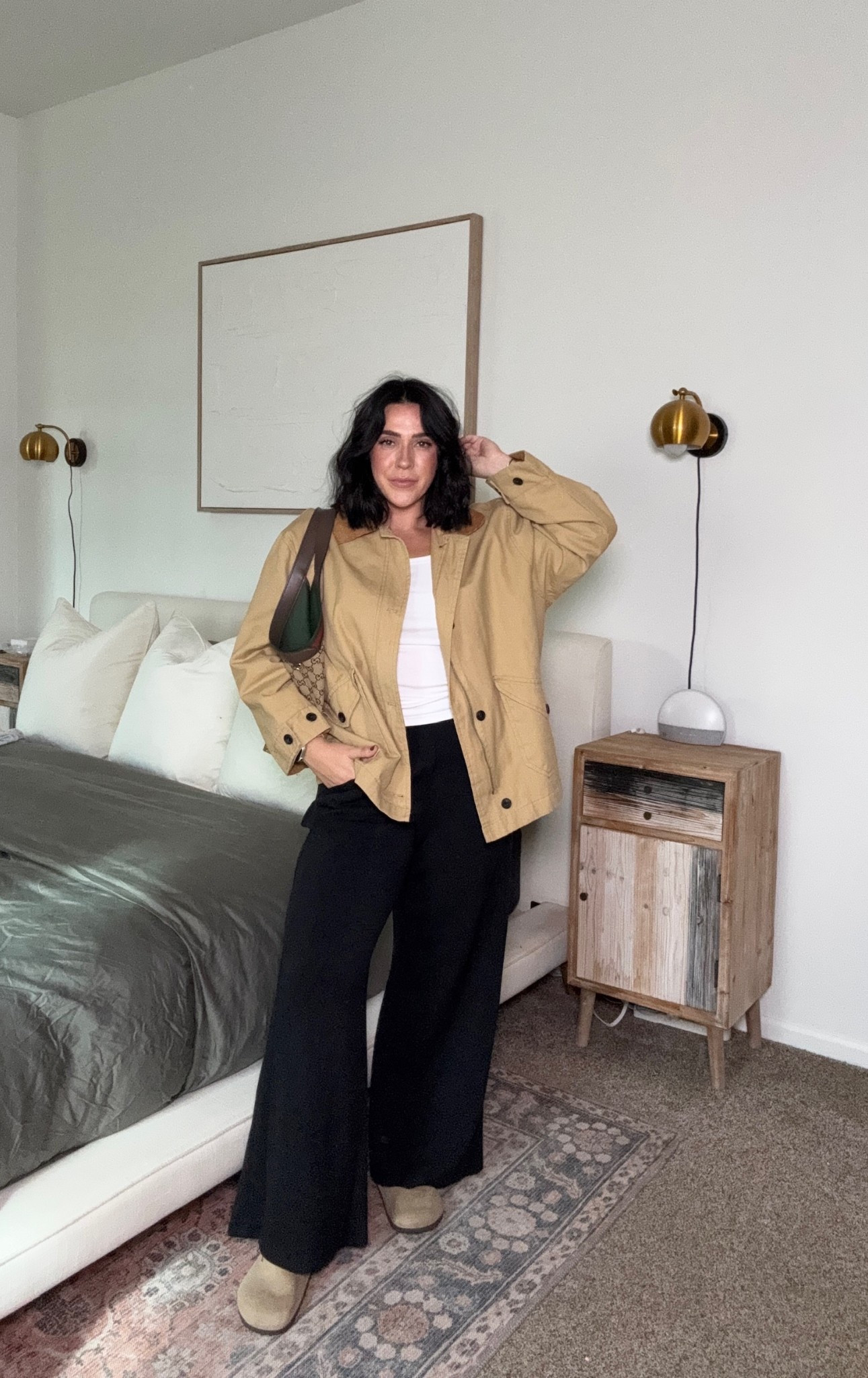 Styling the spanx wide leg pants for a classic easy but comfy mom outfit! Perfect for fall and winter, barn jacket is Amazon size L! 

I do size L in the pants, they hit right at the ground. 

#LTKFindsUnder100 #LTKSeasonal #LTKStyleTip