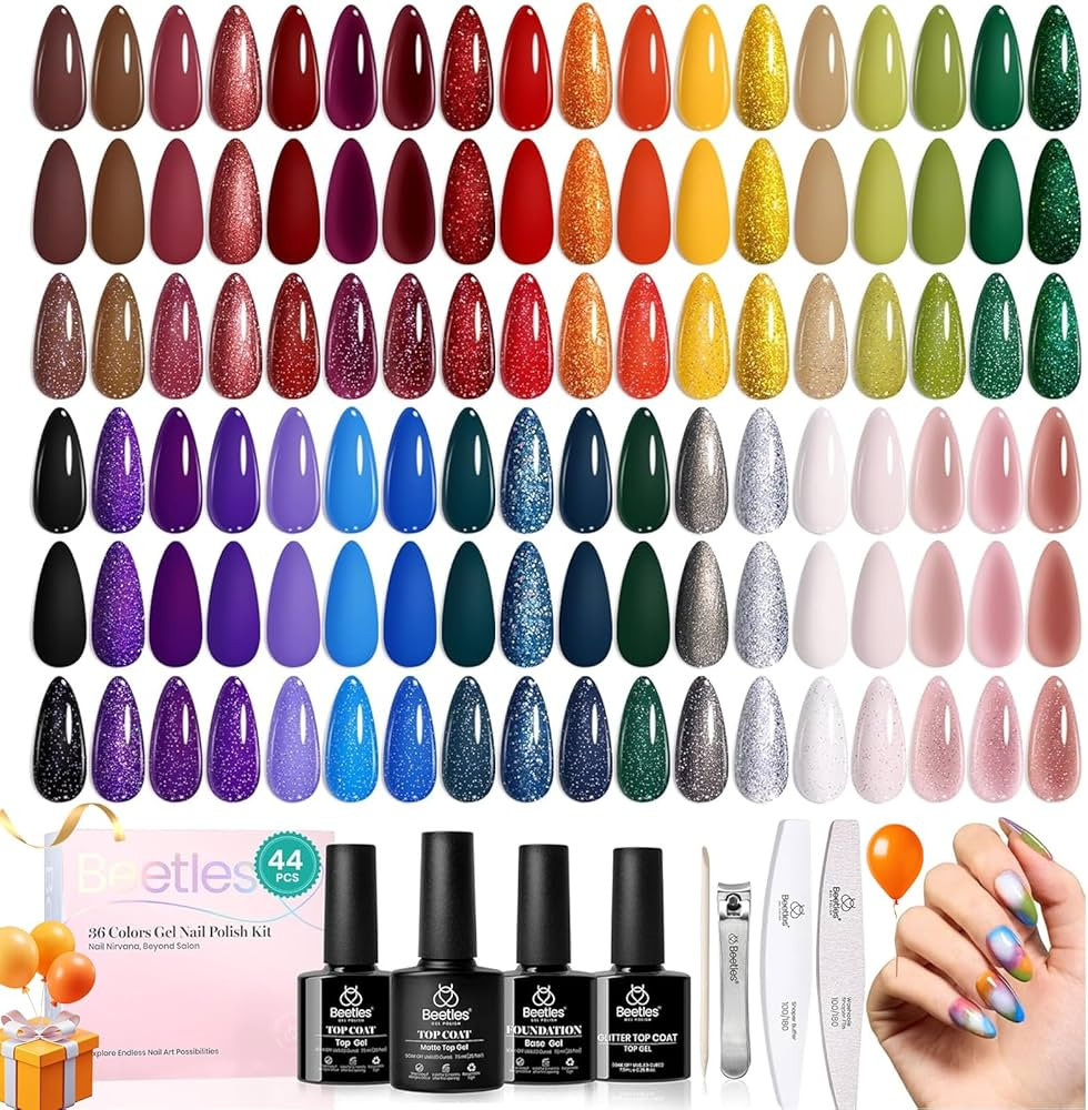 Beetles Fall Gel Nail Kit, Mystic Wonderland Gel Polish Set, 36 Colors Burgundy Brown Orange Red ... | Amazon (US)
