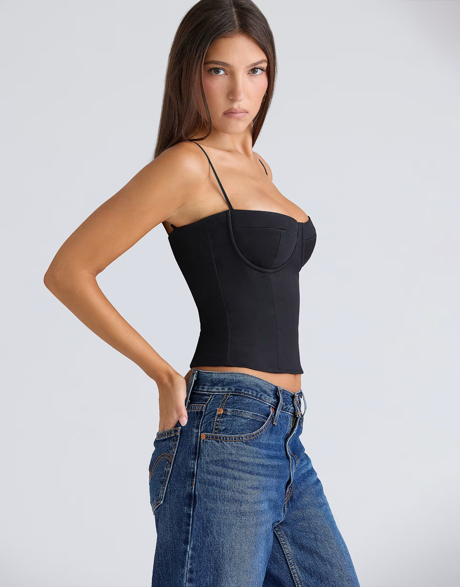 House of CB Samaria black stretch twill cupped corset top in black | ASOS (Global)