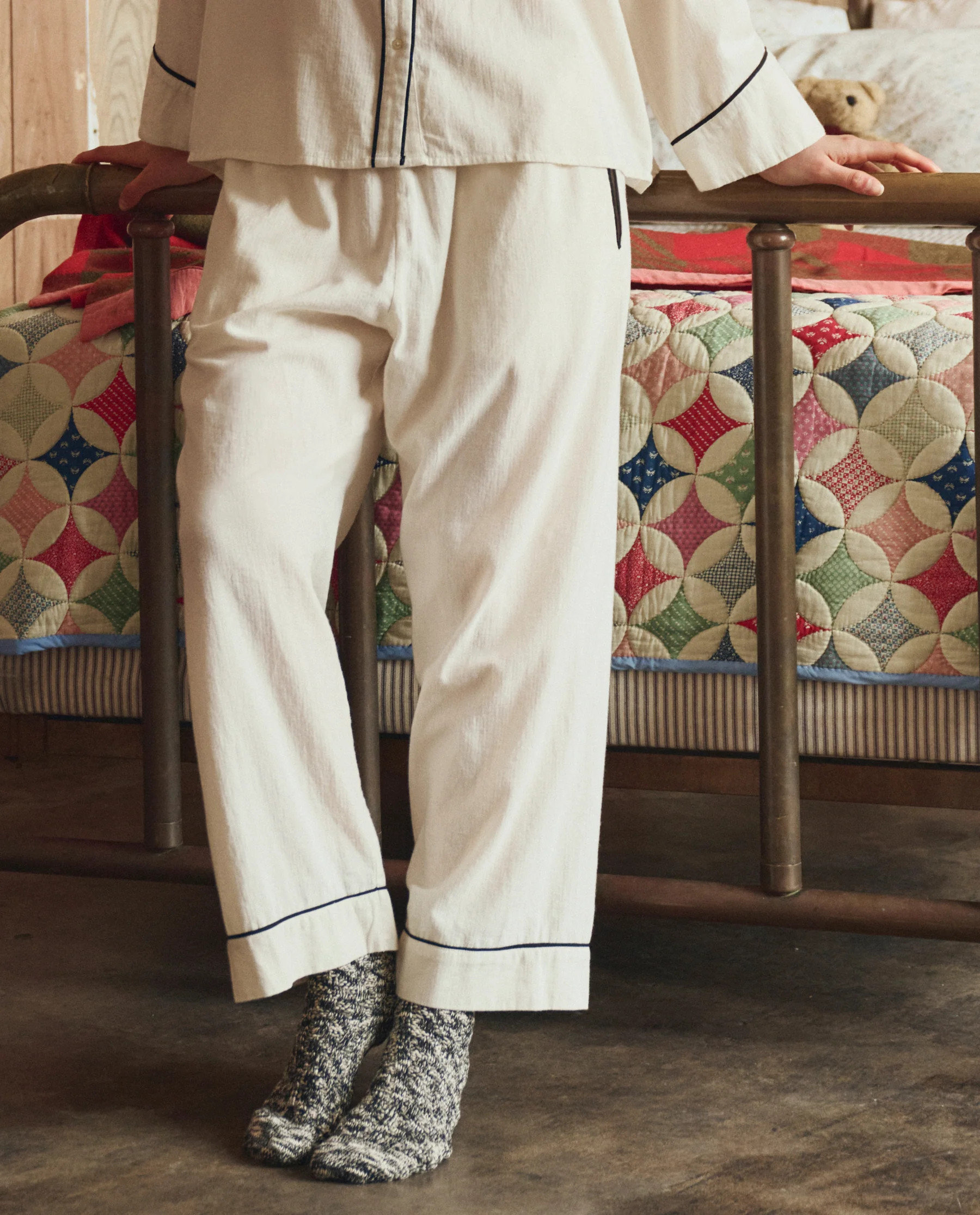 The Flannel Western Easy Sleep Pant. -- Cream and Black | THE GREAT.