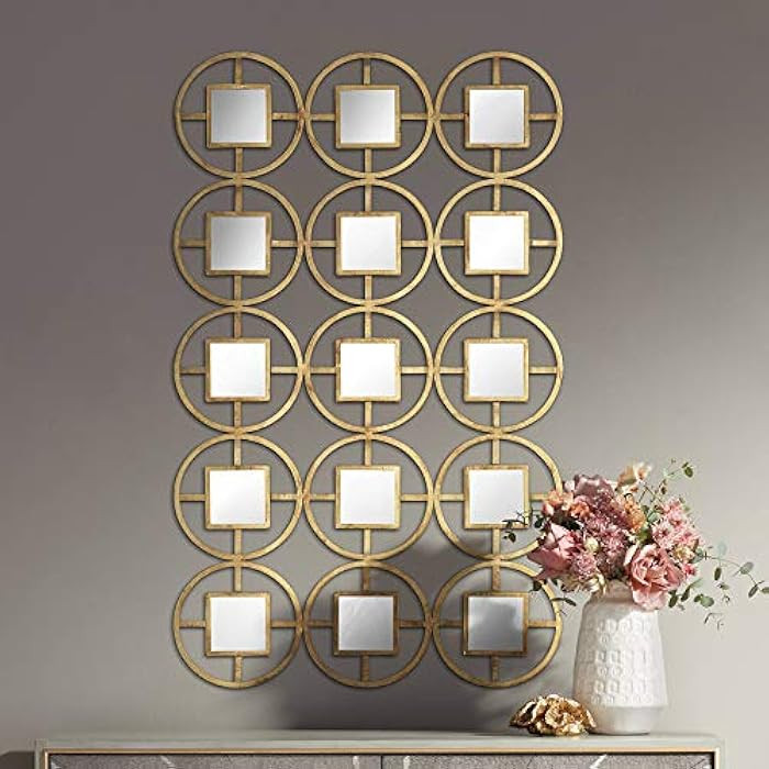 Newhill Designs Verna 40 1/2" H Glossy Gold Circle Metal Mirrored Wall Art | Amazon (US)