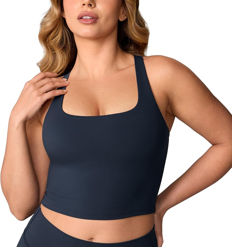 Hugcurve Adjustable Racerback Longline Sports Bras Square Neck Padded Yoga Workout Crop Tank Tops... | Amazon (US)