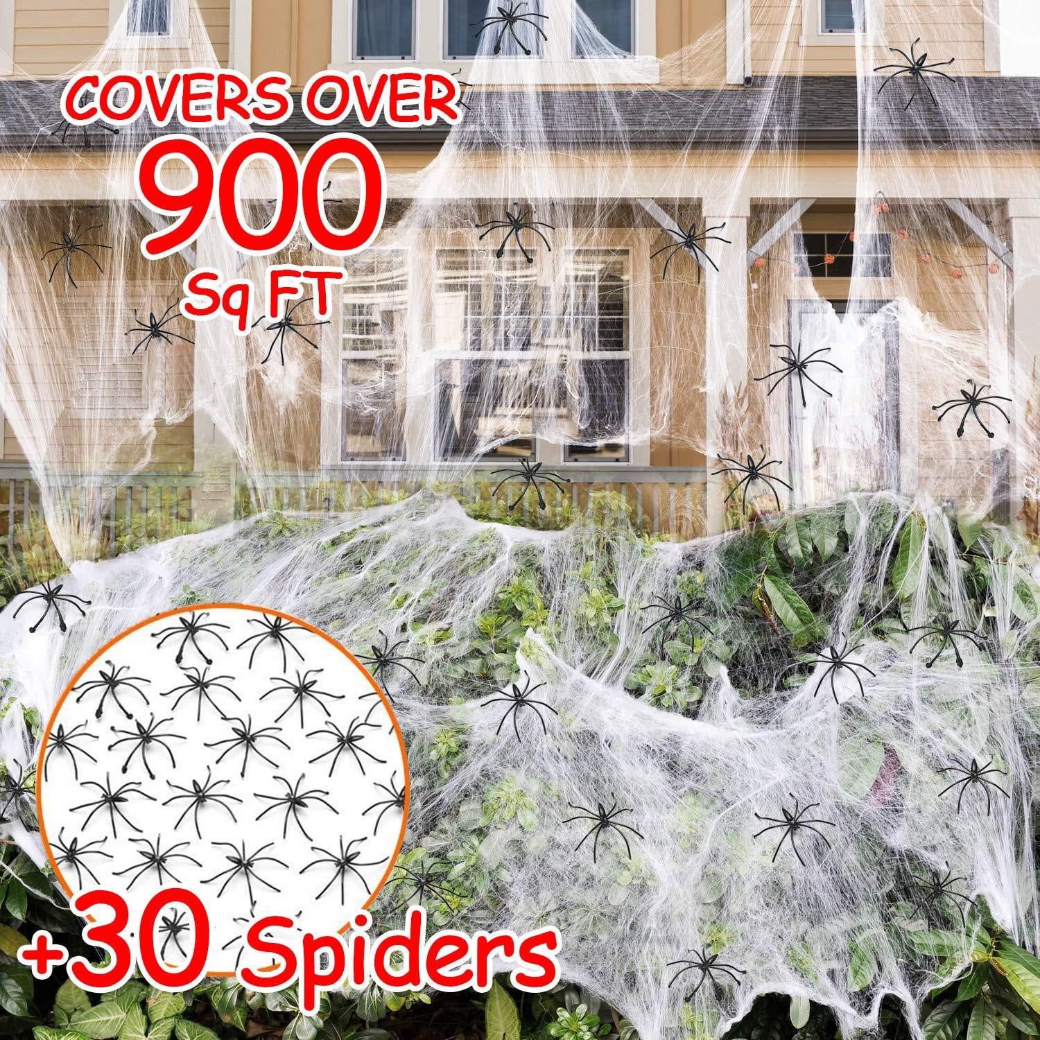 900 sqft Spider Webs Halloween Decorations Bonus with 30 Fake Spiders, Super Stretch Cobwebs for ... | Walmart (US)
