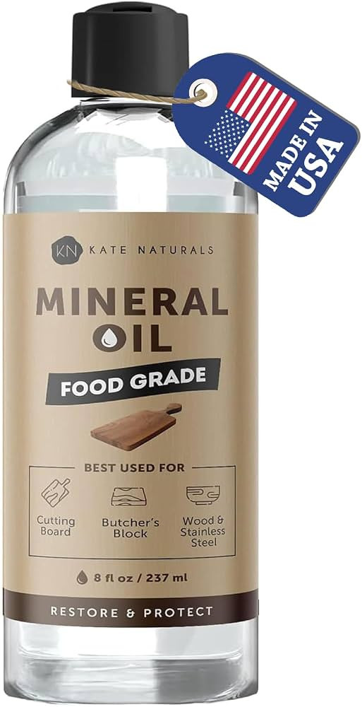 Kate Naturals Mineral Oil for Wood Cutting Board, Food Grade, Odorless, 8oz | Amazon (US)