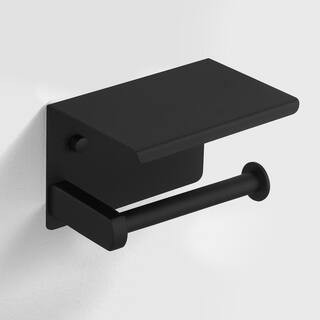 Wall Mount Toilet Paper Holder with Mobile Shelf Stainless Steel Rustproof Tissue Paper Holder in Matte Black | The Home Depot