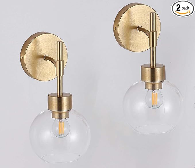 ENGELCH Gold Modern Wall Sconce Set of 2, Globe Glass Shade Wall Light Fixtures，Wall Mount Lamp... | Amazon (US)