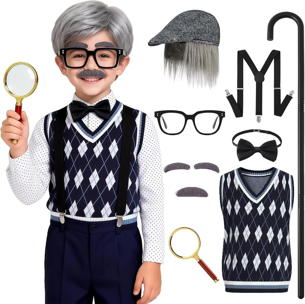 Kids Old Man Costume for Boys 100 Days of School Costume Kids Grandpa Costumes for Halloween 3-10... | Amazon (US)