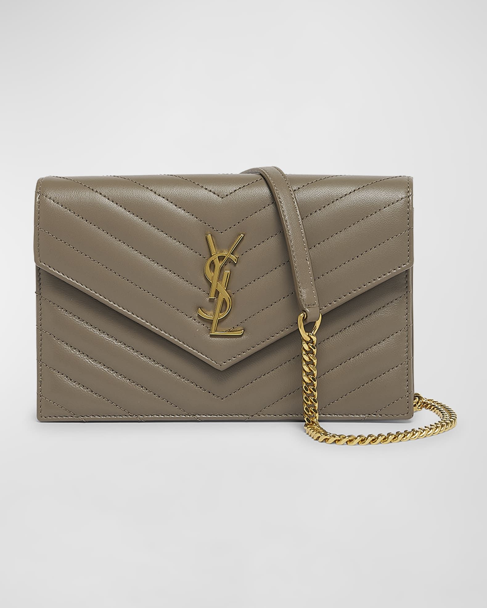 Saint Laurent Small YSL Wallet on Chain in Quilted Leather | Neiman Marcus